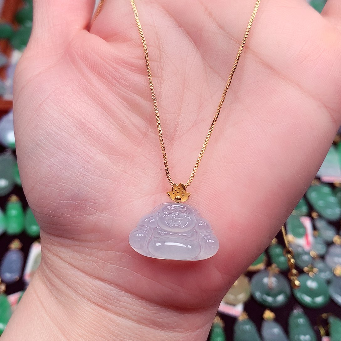 翡翠18K金镶嵌颈饰天然翡翠A货