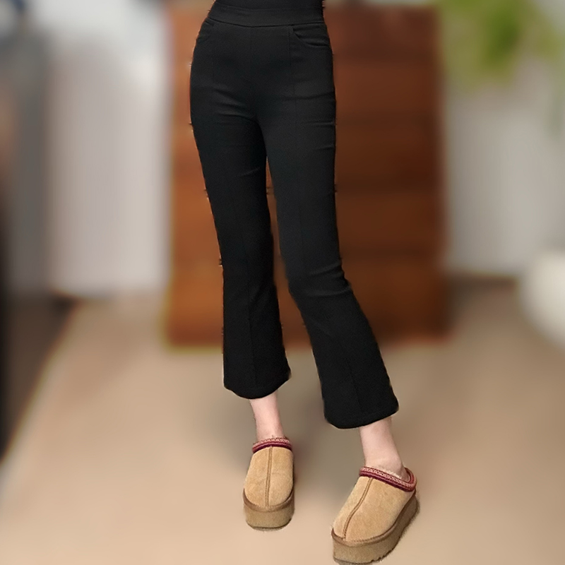 春季新款时尚显瘦高腰休闲裤女小黑裤百搭修身洋气九分裤微喇叭裤