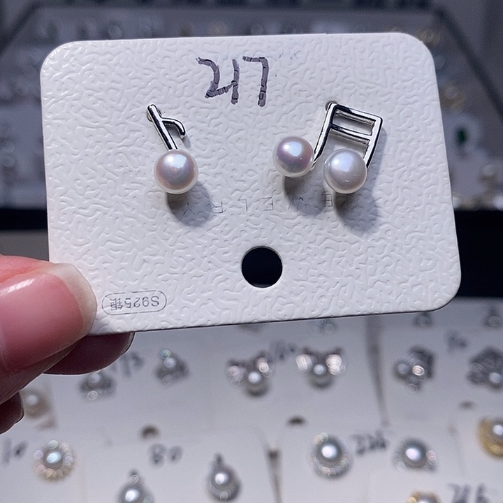 耳饰银S925镶嵌淡水珍珠
