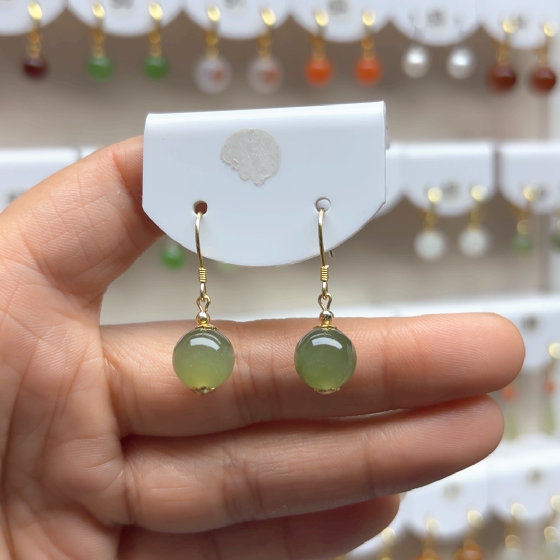 和田玉耳饰银S925镶嵌