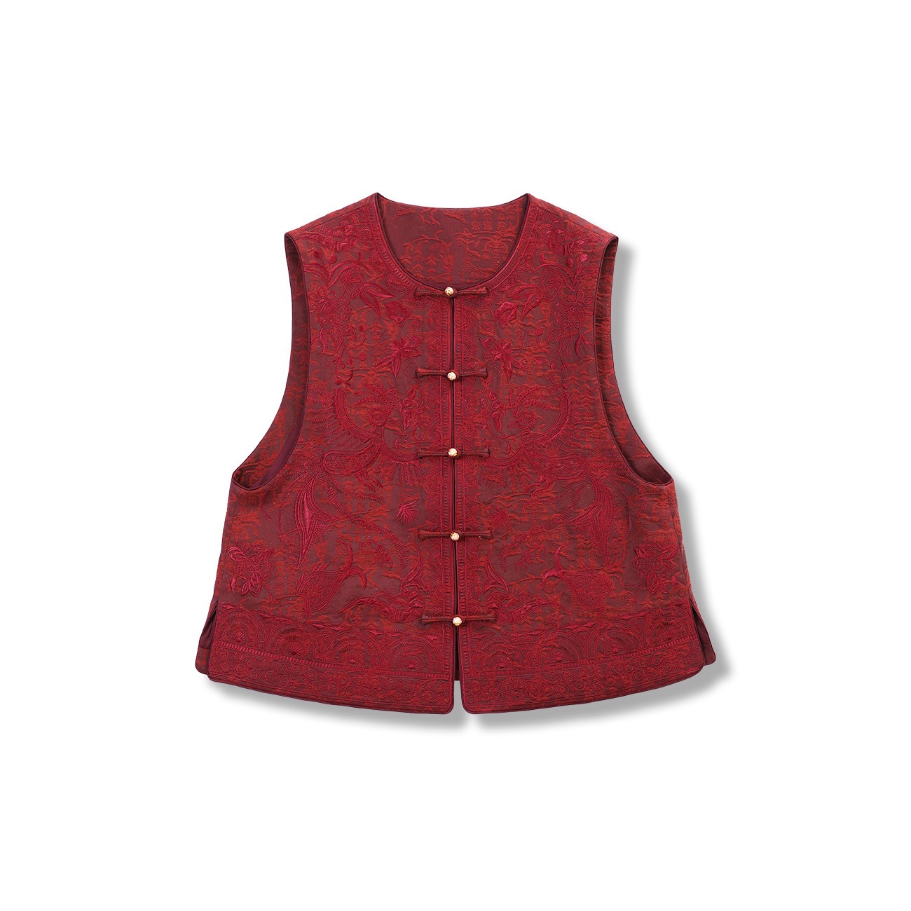 【小水专属】红色油丝麦穗纹香云纱满绣马甲　2681806