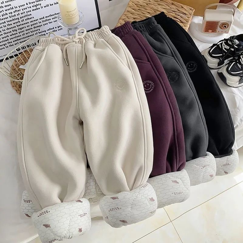 秋冬加绒条纹休闲裤+宽松加绒洋气卫裤