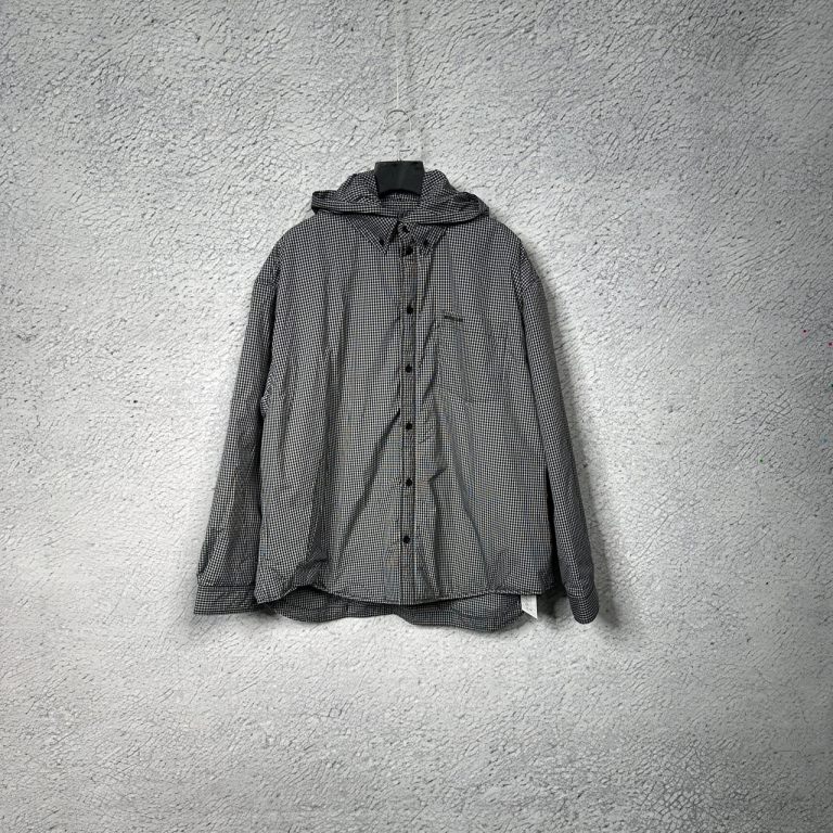 全新未使用 Balenciaga/巴黎世家 格纹衬衫领连帽夹克外套/2码
