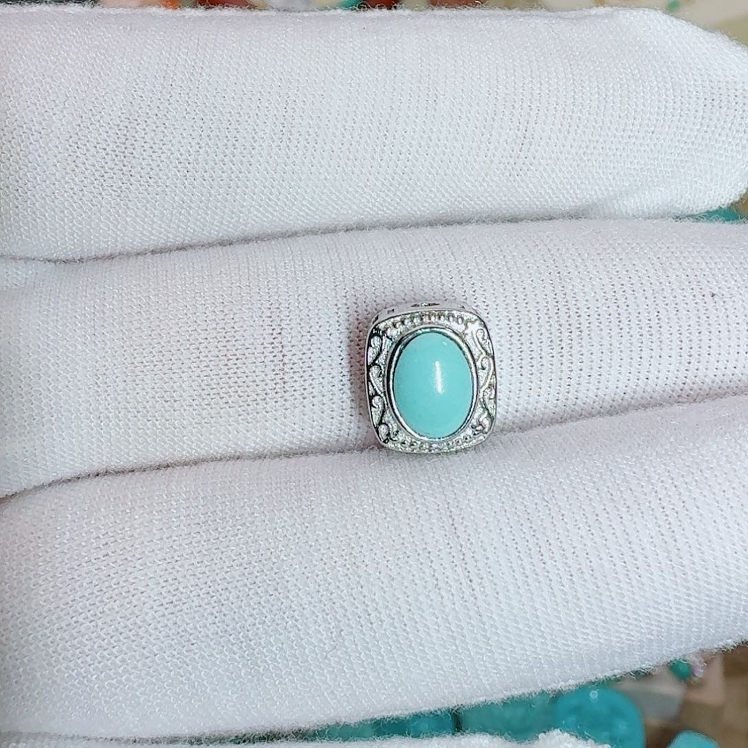 绿松石银S925镶嵌珠宝奇石精致背云