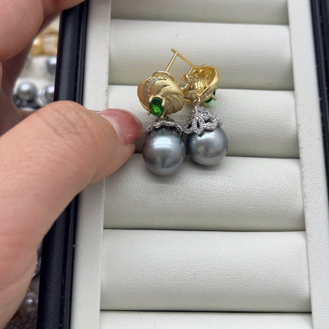 海水珍珠银S925镶嵌耳饰