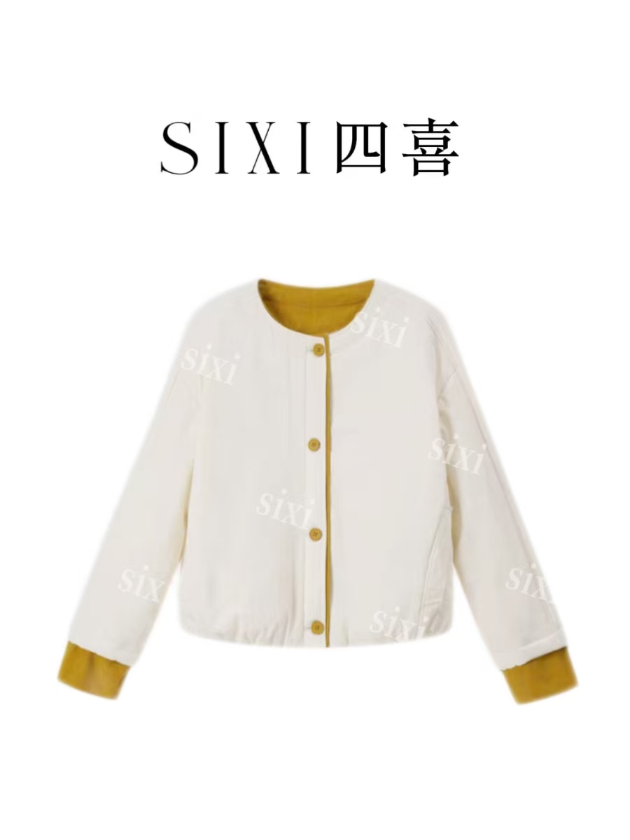 【8908】#SX-韩系撞色圆领棉服外套女