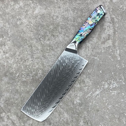 大马士革刀具厨师刀锋利小菜切家用切片刀切肉刀鲍贝壳手柄 