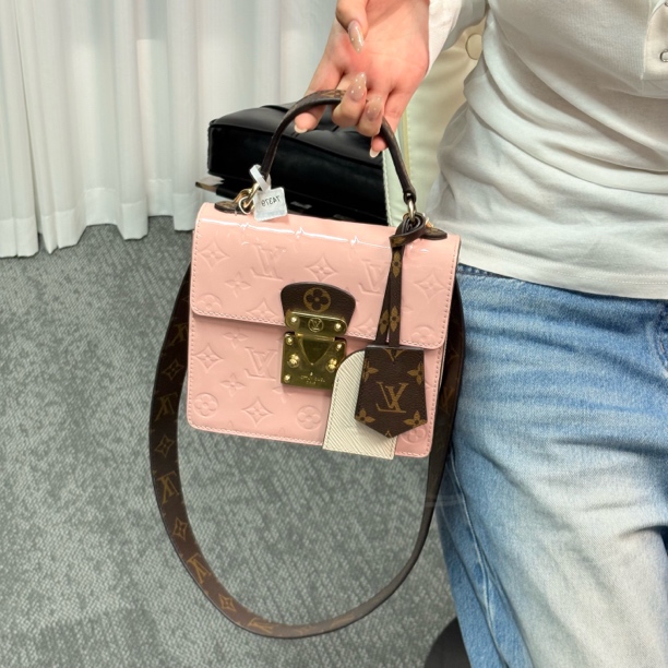 95新 LouisVuitton/路易威登 芯片款樱花粉春天大街手提斜挎包wj 