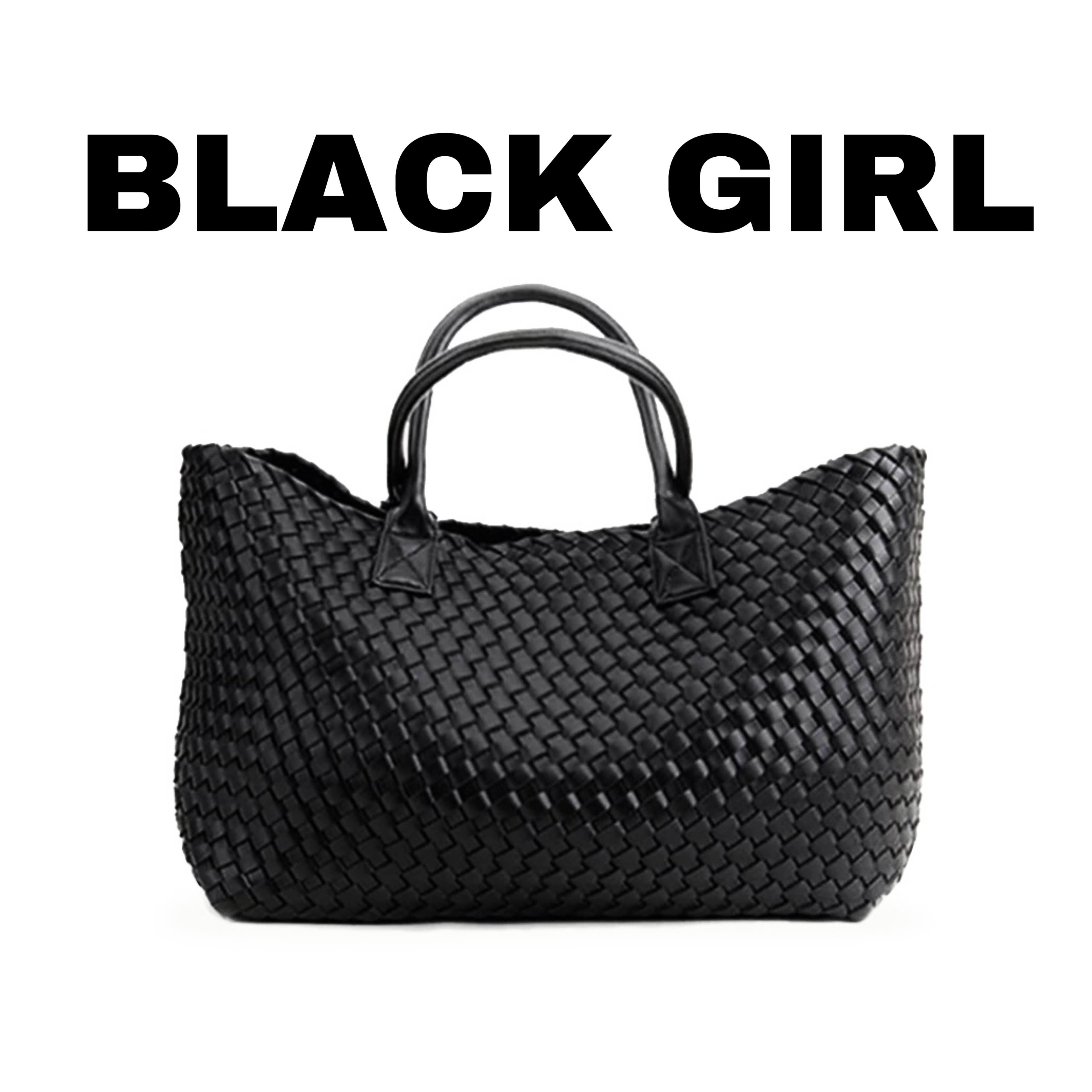 Blackgirl女【菜篮子】手工编织包黑色大容量托特包百搭单肩包包