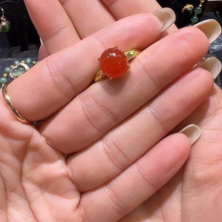 南红玛瑙银S925镶嵌戒指