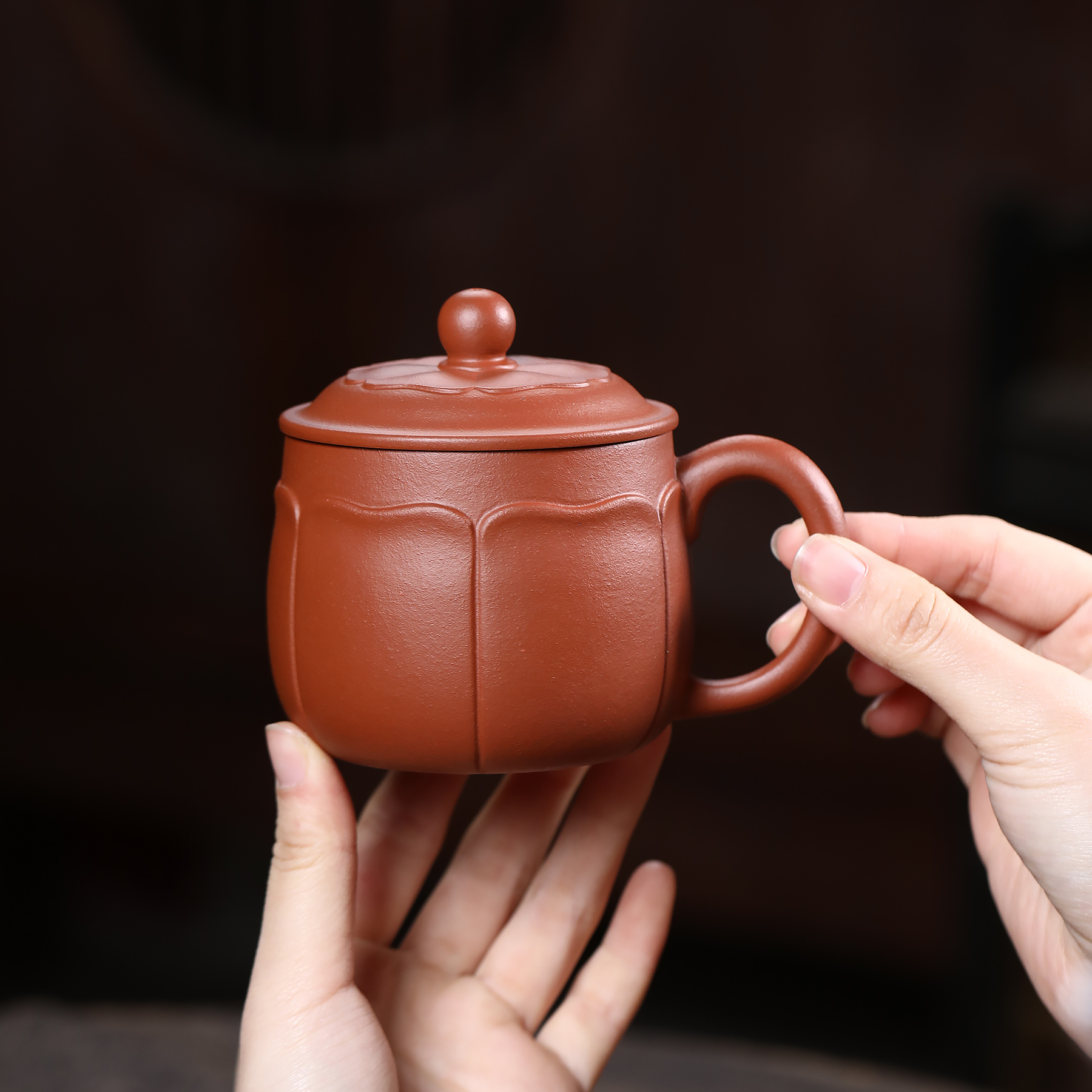 雪涓宜兴原矿红泥新品小花器清莲紫砂男女高档办公茶杯