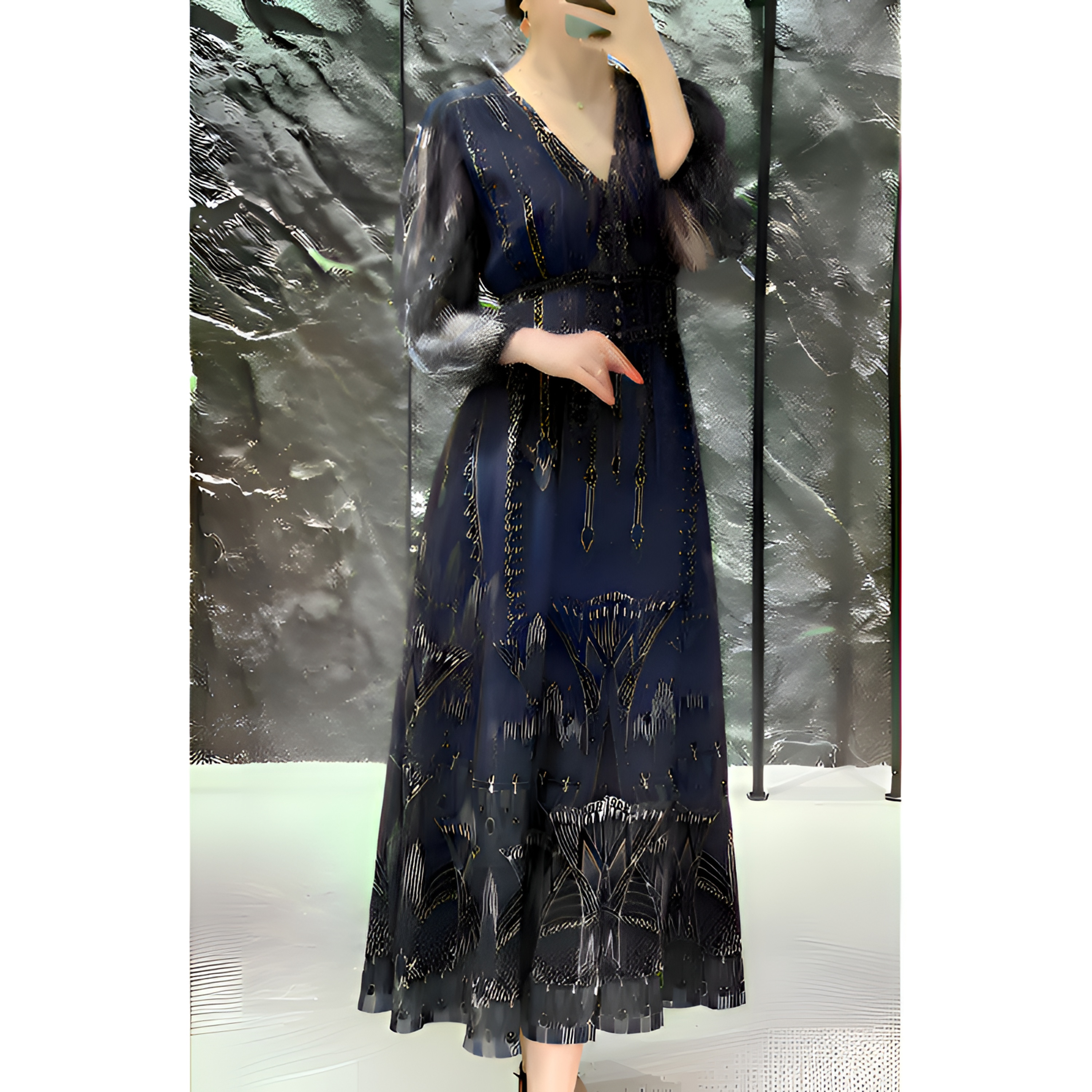 【双十一破价，仅一场】2025妍姐真丝气质v领女装连衣裙深蓝色250319
