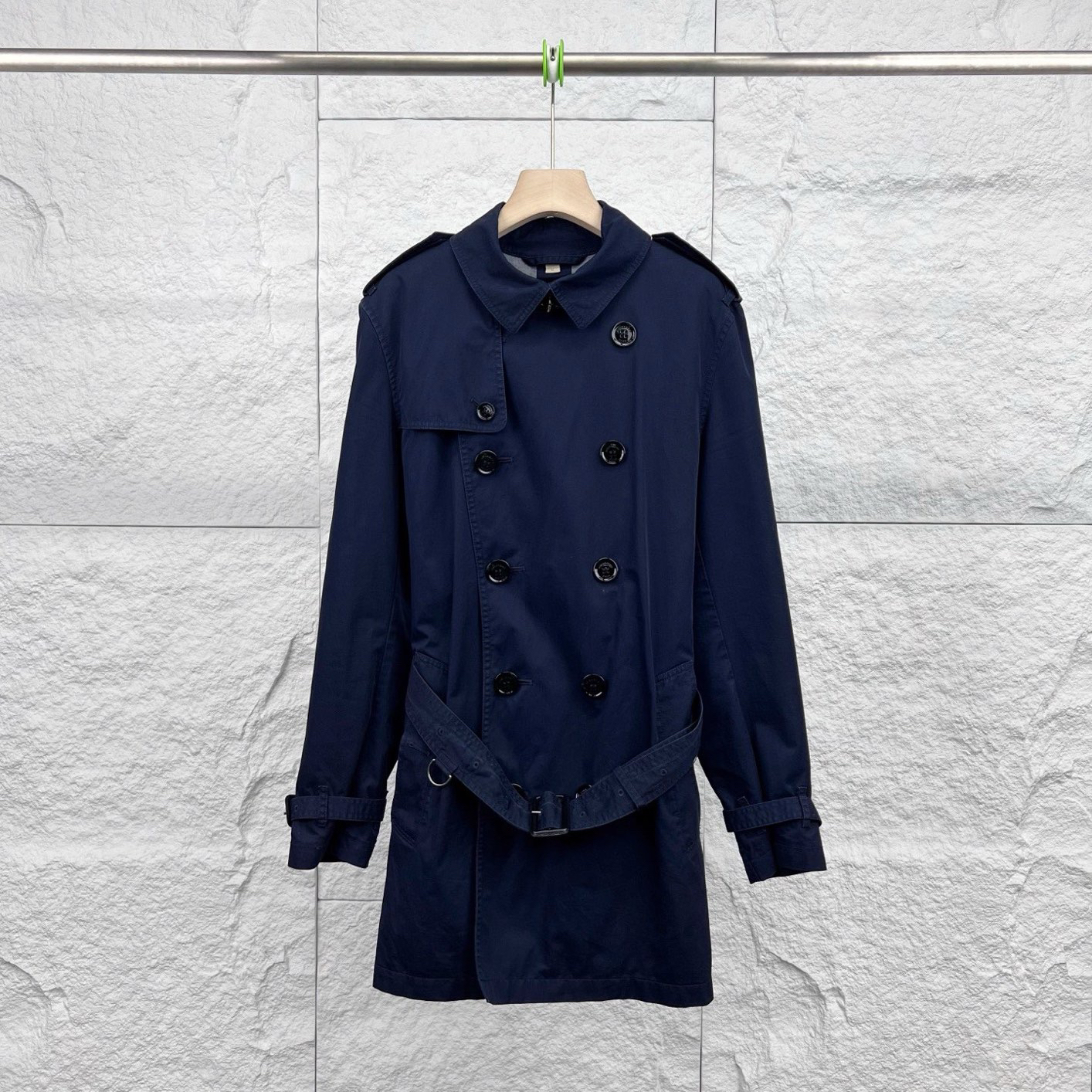 99新 BURBERRY/博柏利 M码/藏蓝色双排扣腰带风衣/14433185
