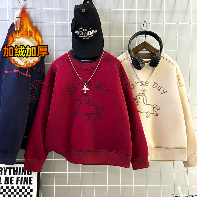 男童冬款长袖加绒卫衣2025新款中大儿童冬季羔羔绒卫衣男孩上衣潮