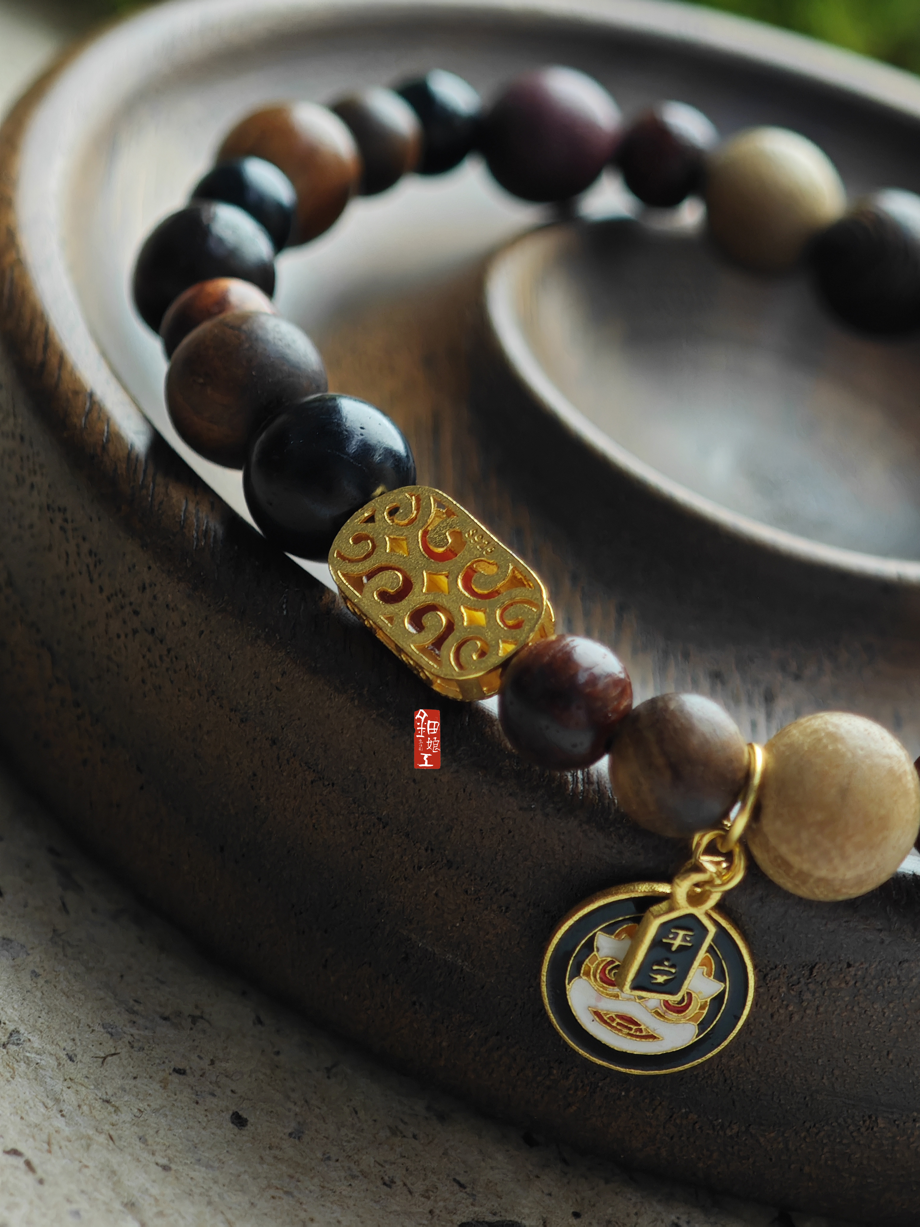 非金属珐琅手链 钿娘工「瑞柏」东方青韵森系能量原创手作定制手串