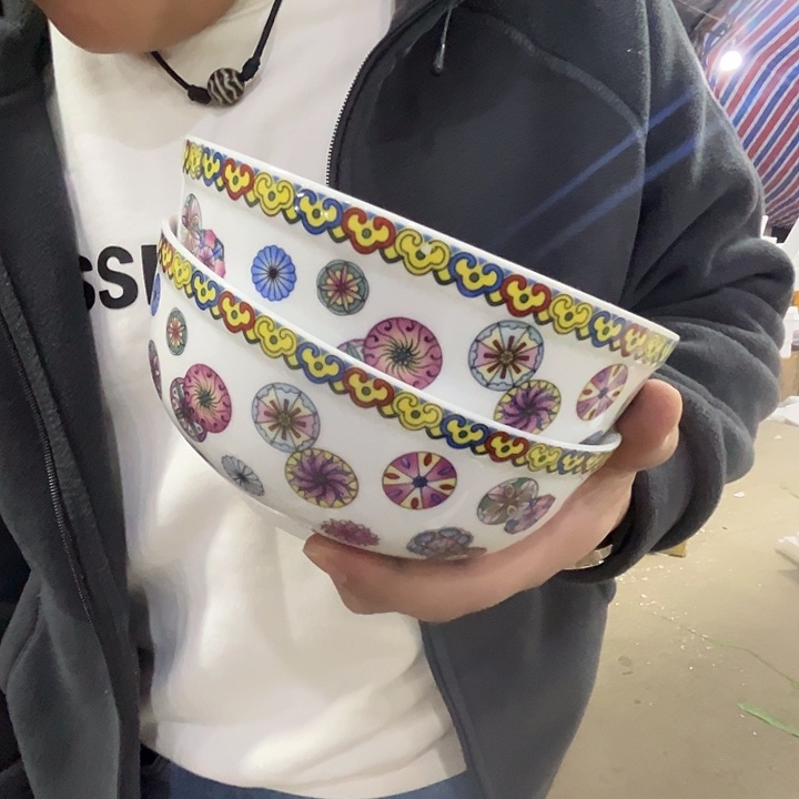 瓷片景德镇陶瓷6寸护边皮球花面碗2只