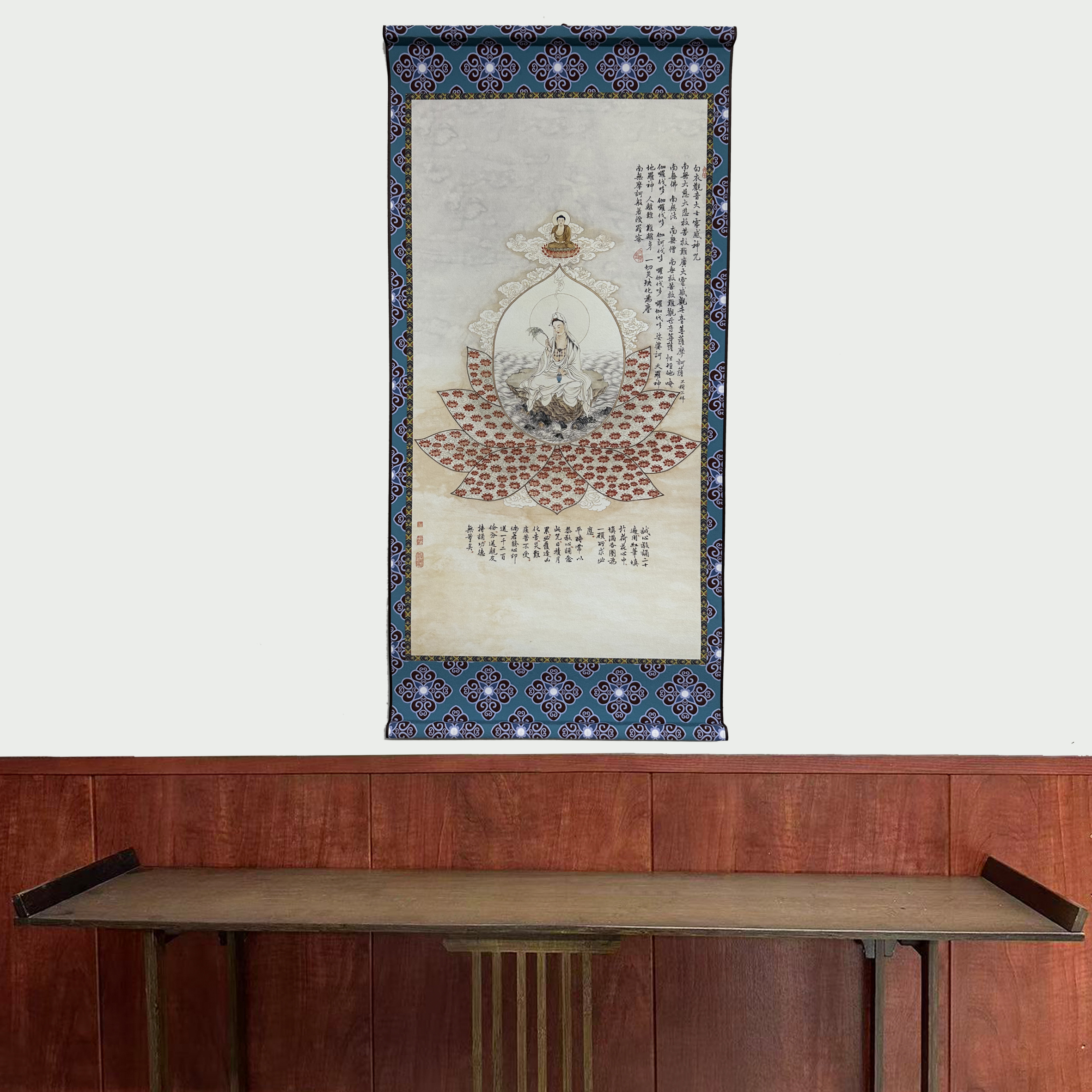 【13观音听法图】净尺寸40X85cm现代简约挂轴装饰画