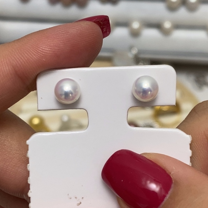 淡水珍珠银S925镶嵌白珍珠耳钉6-7m