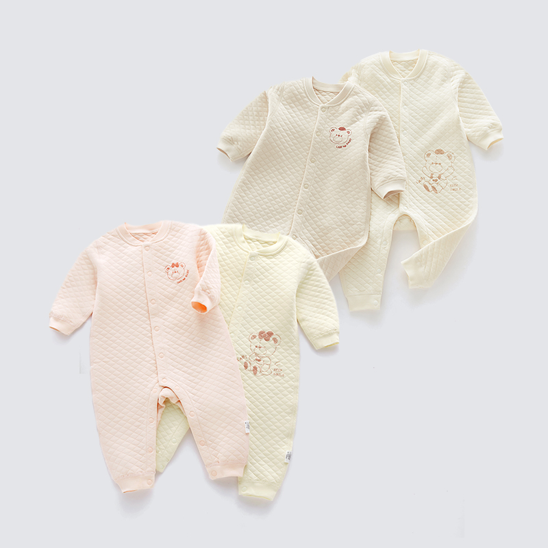 拉比童装男女宝宝连体衣秋冬款宝宝衣服秋冬季0-12个月哈衣夹丝