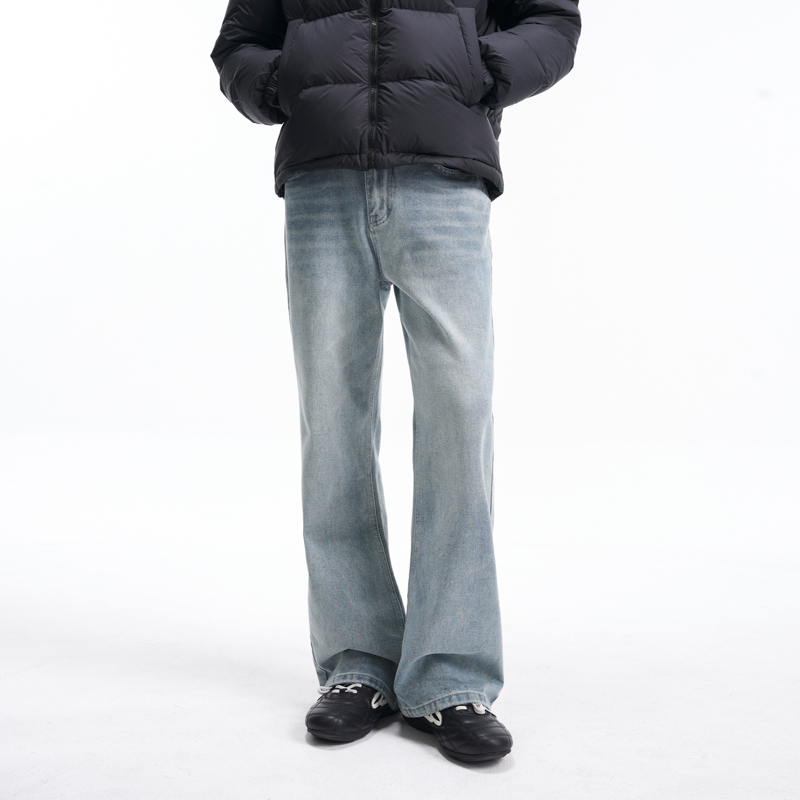 新因素水洗猫须秋冬直筒微喇牛仔裤百搭裤子男女同款时尚简约潮流