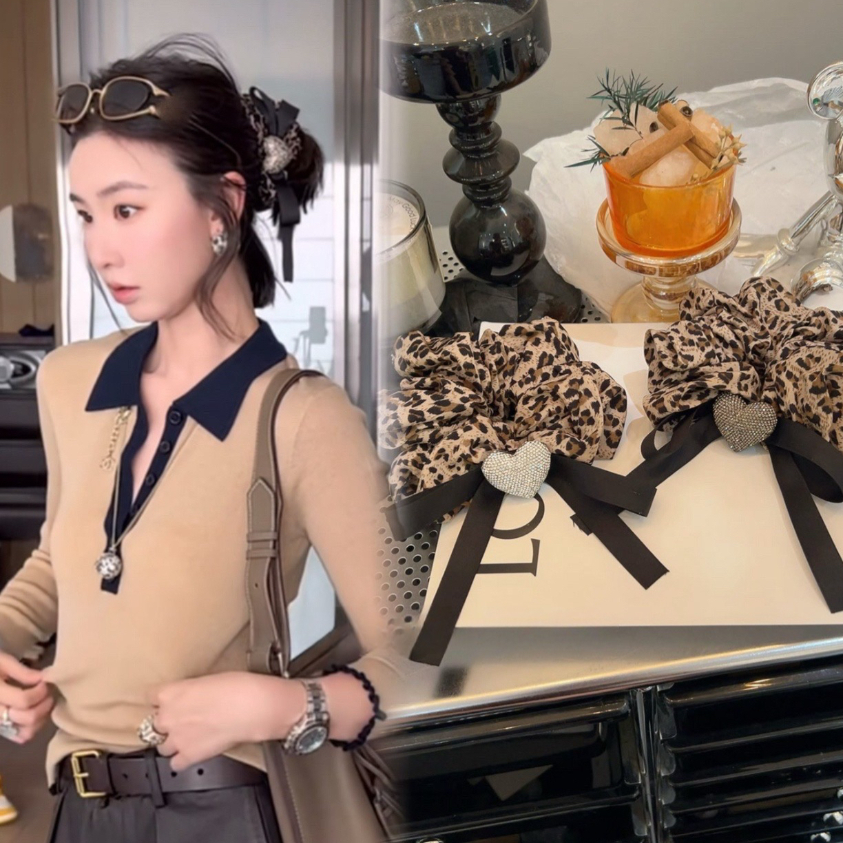 陈太同款爱心豹纹发圈