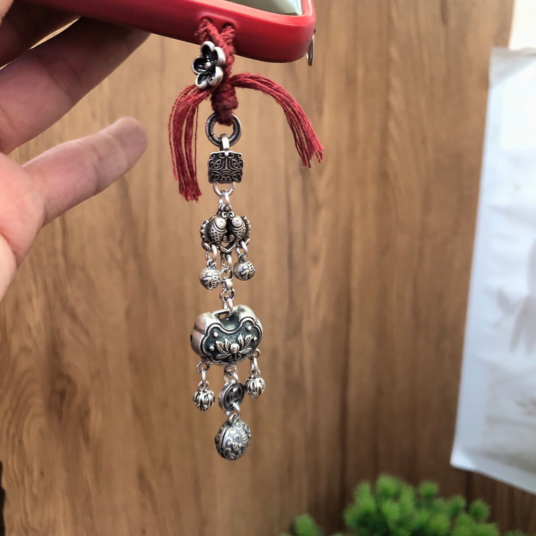 925银银制品 英英手工錾刻银手机链