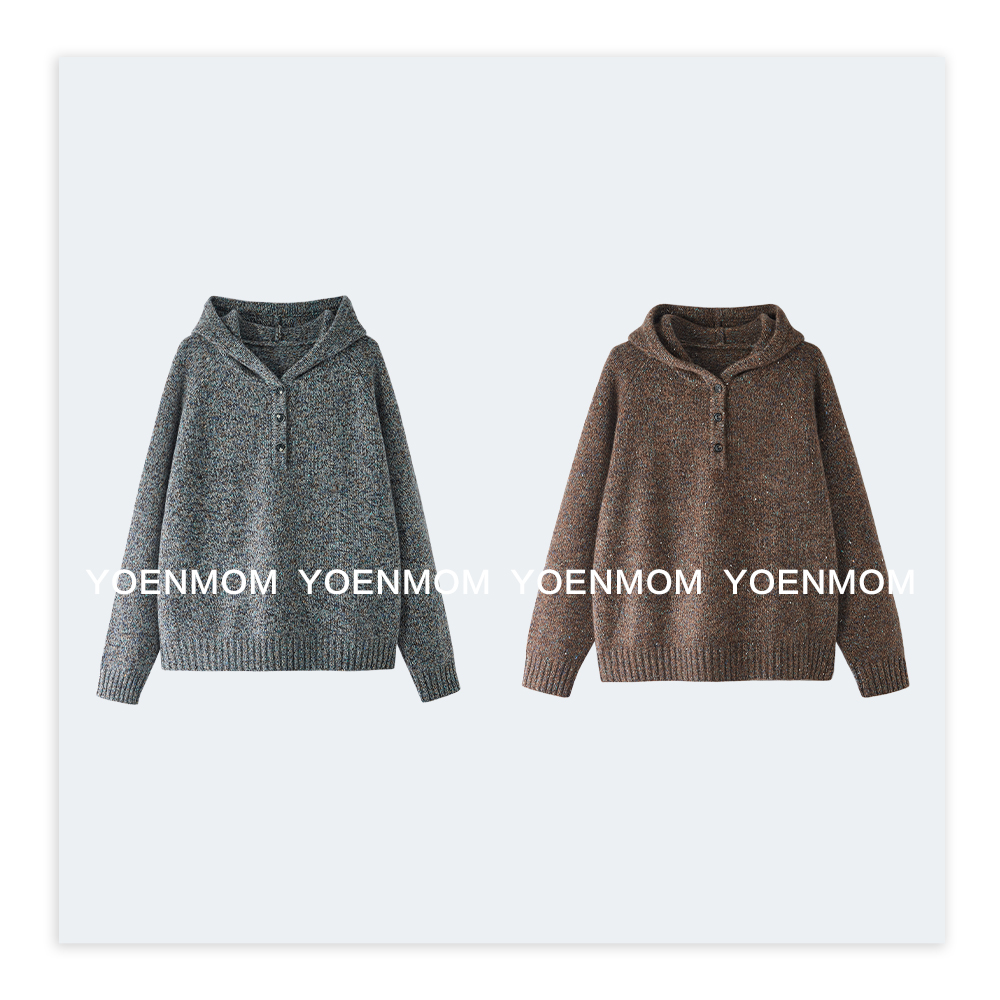 YOENMOM·彩虹湾·康赛妮100山羊绒花纱彩点软糯亲肤氛围感连帽针织