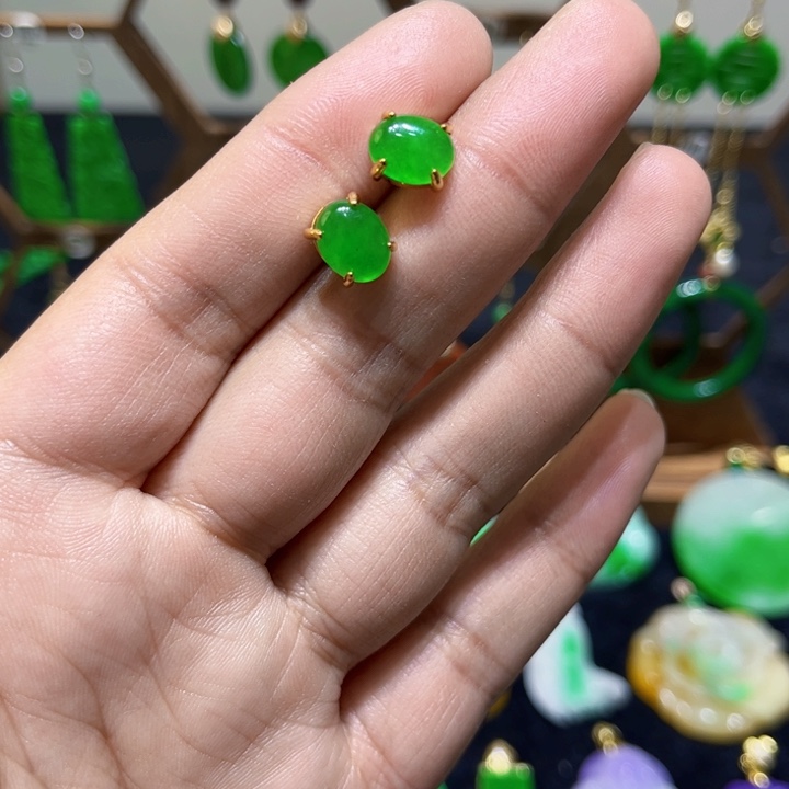翡翠耳饰14K金镶嵌耳饰