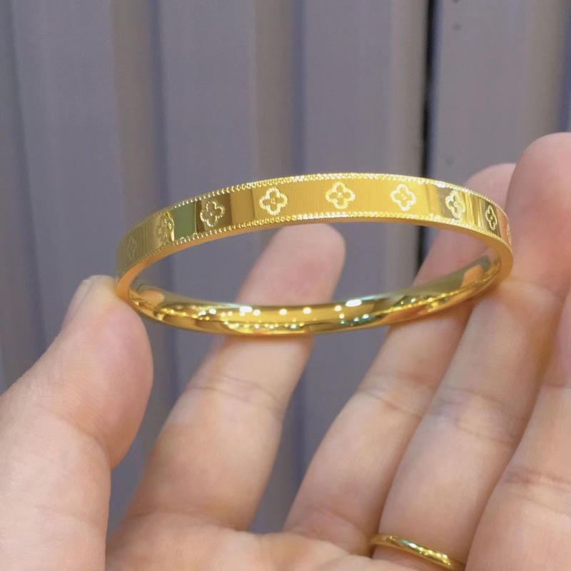 合金手镯 【矿金高定】999幸运四叶草手环CNC工艺