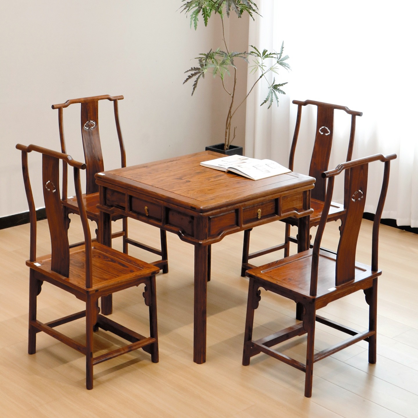 【介一山房·五件套】旧藏~麻将桌椅五件套 长度83见方高度80