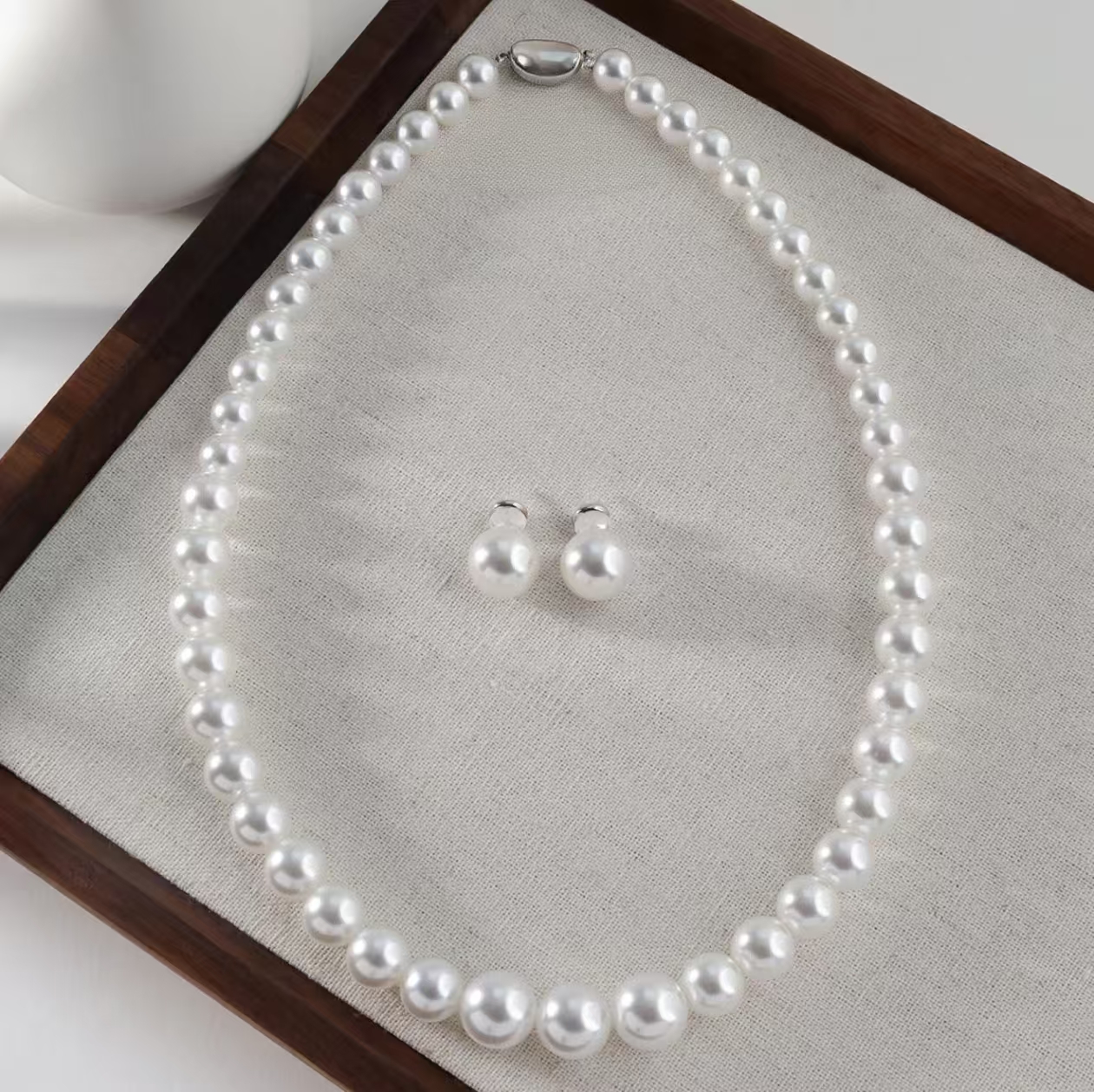 非金属仿珍珠吊坠 8mm澳白仿珍珠冷白光人造珠珍珠项链