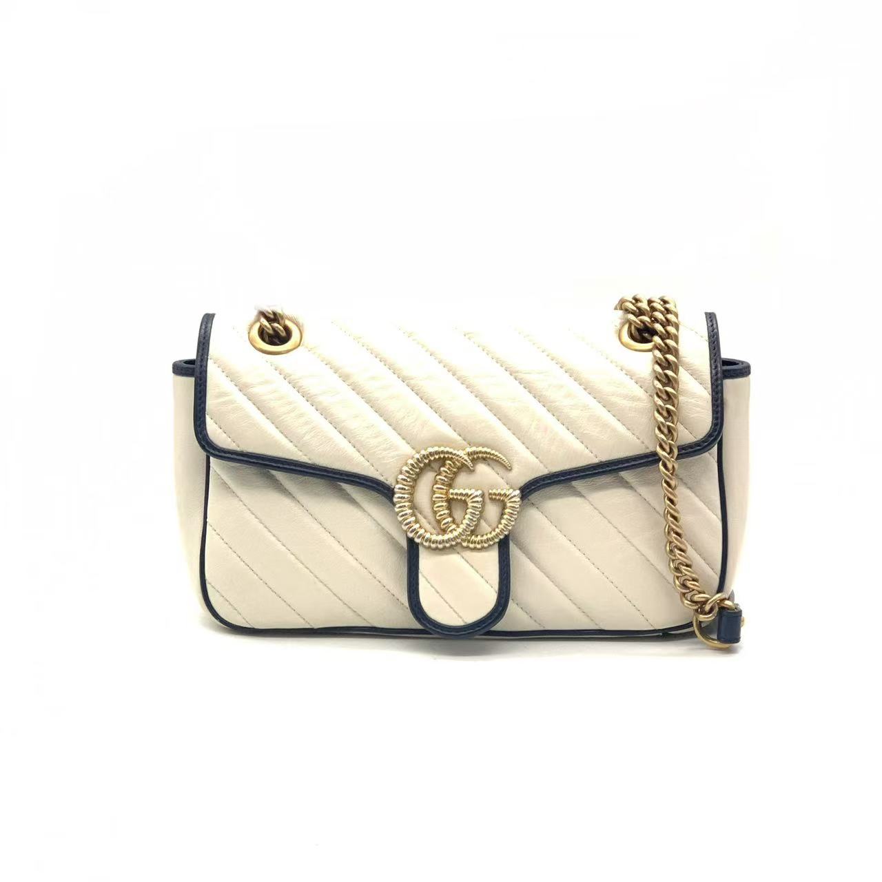 95新 GUCCI/古驰 白色羊角扣马蒙26链条包