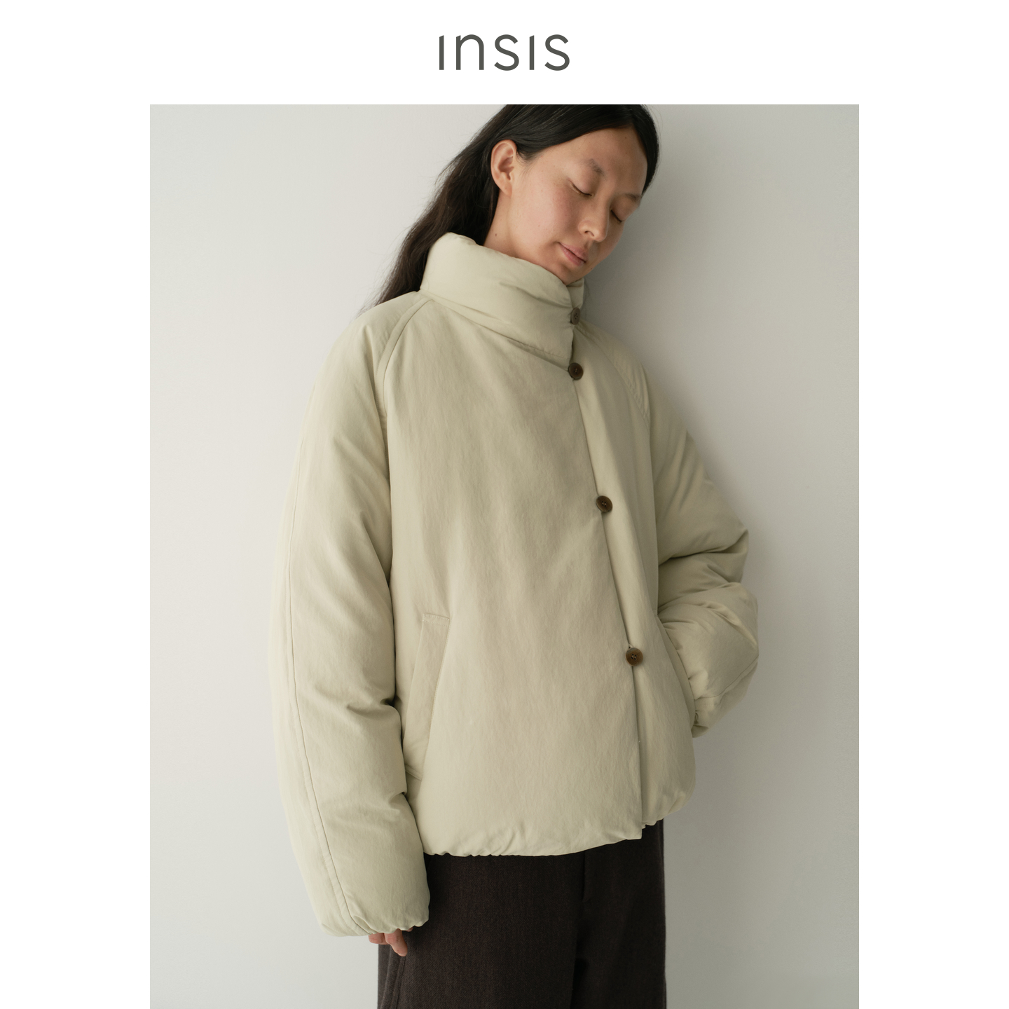 INSIS FEMME【豆豆精选】文艺90白鹅绒2025微茧型偏门襟立领羽绒服