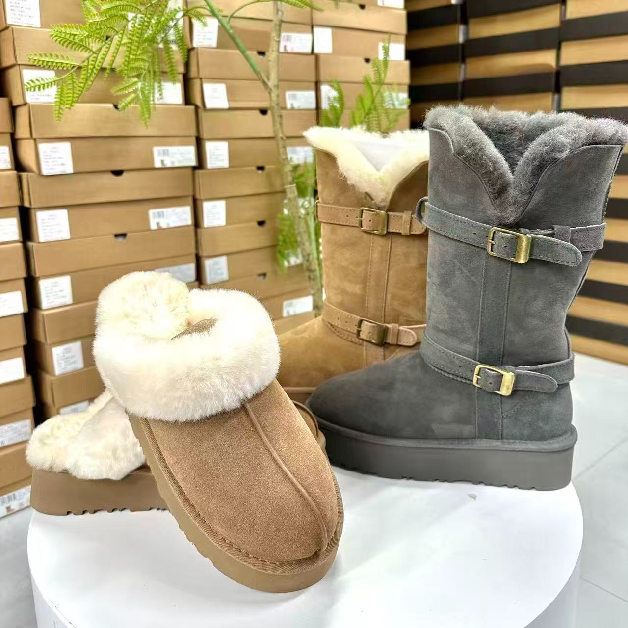 大组合大骑士款羊皮毛一体女保暖雪地靴
