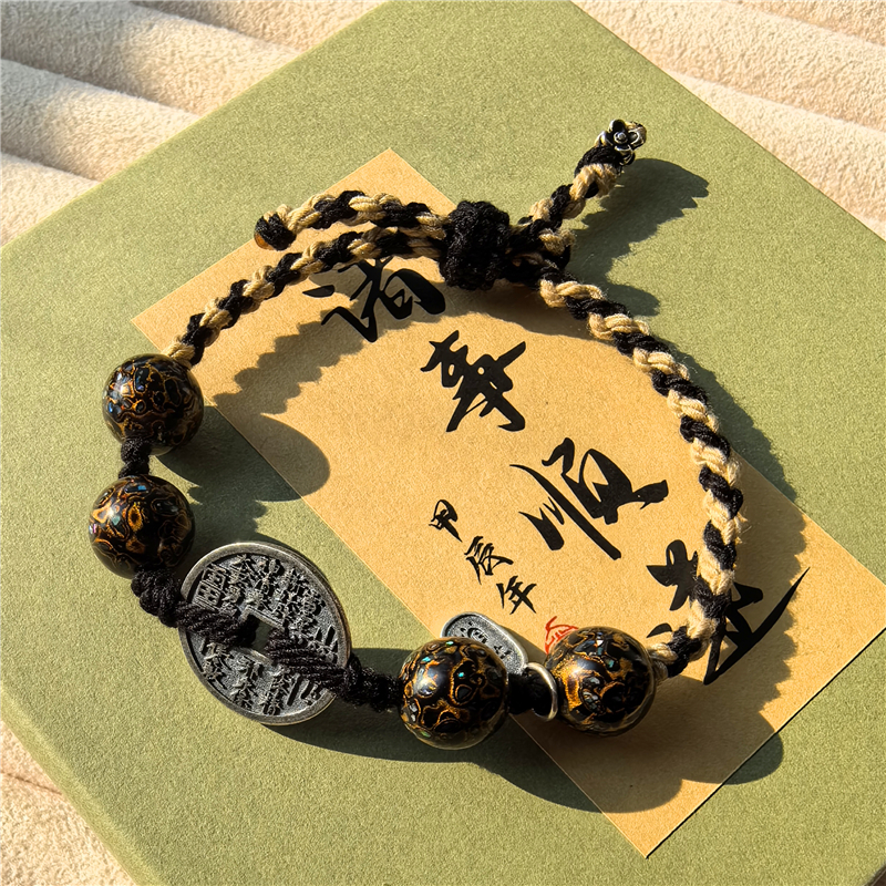 925银木质手链 非遗传承大漆山鬼山鬼花手链编织手绳听泉同款开门