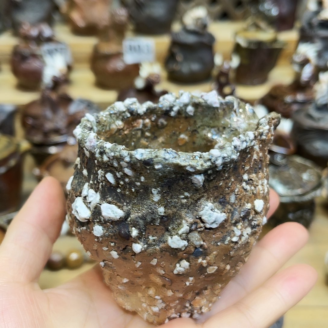 杯柴烧石头手捏公道杯漏水摆件