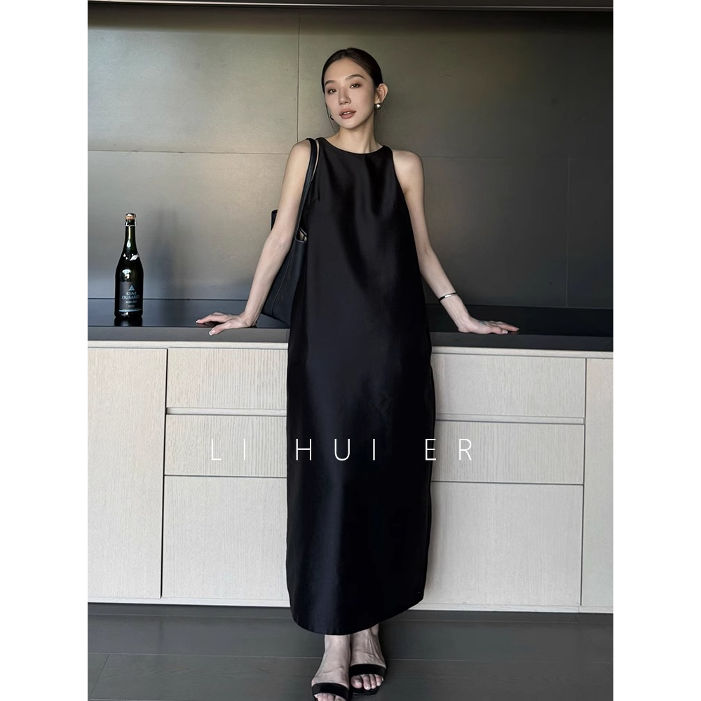 LiHuiEr李慧儿 简雾黑色连衣裙女夏高级感显瘦气质无袖背心裙宽松