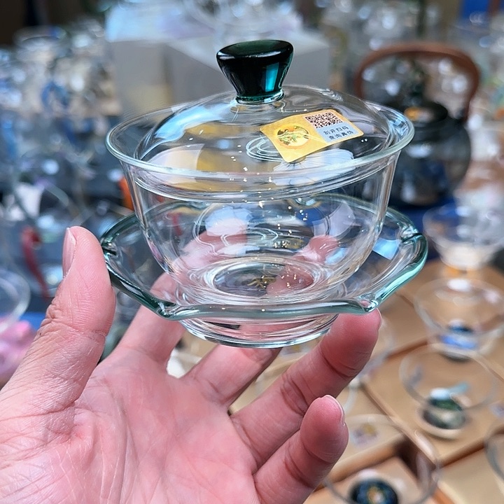 禾器墨绿色沁莲盖碗