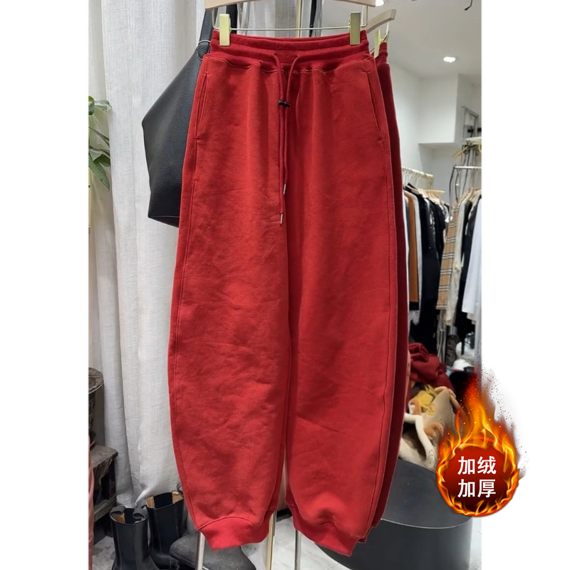 Aimeerosa/艾洛莎欧货时髦百搭抓绒休闲卫裤女冬季显瘦大码束脚裤