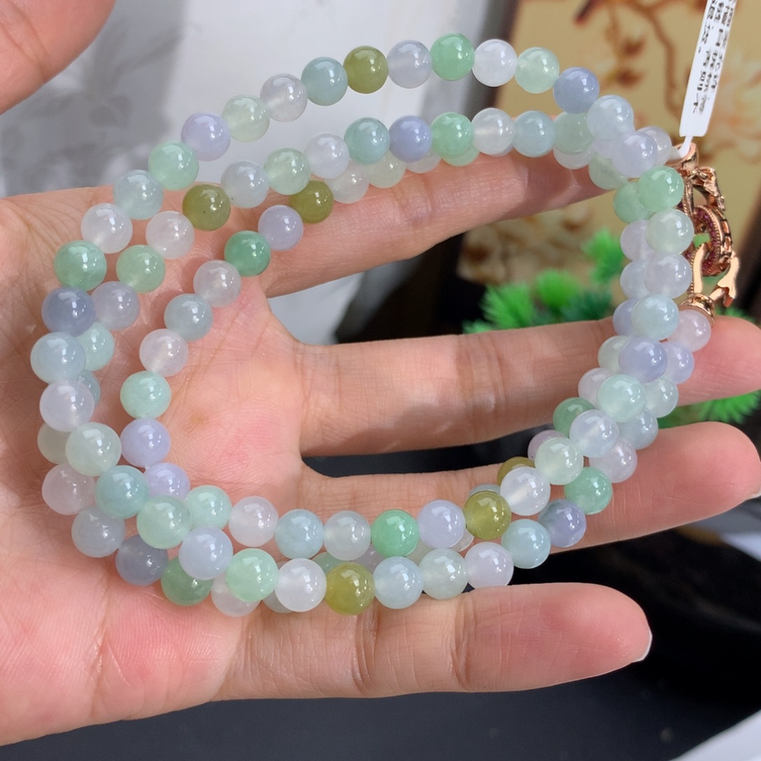 翡翠未镶嵌手串卡6胶润多宝项链