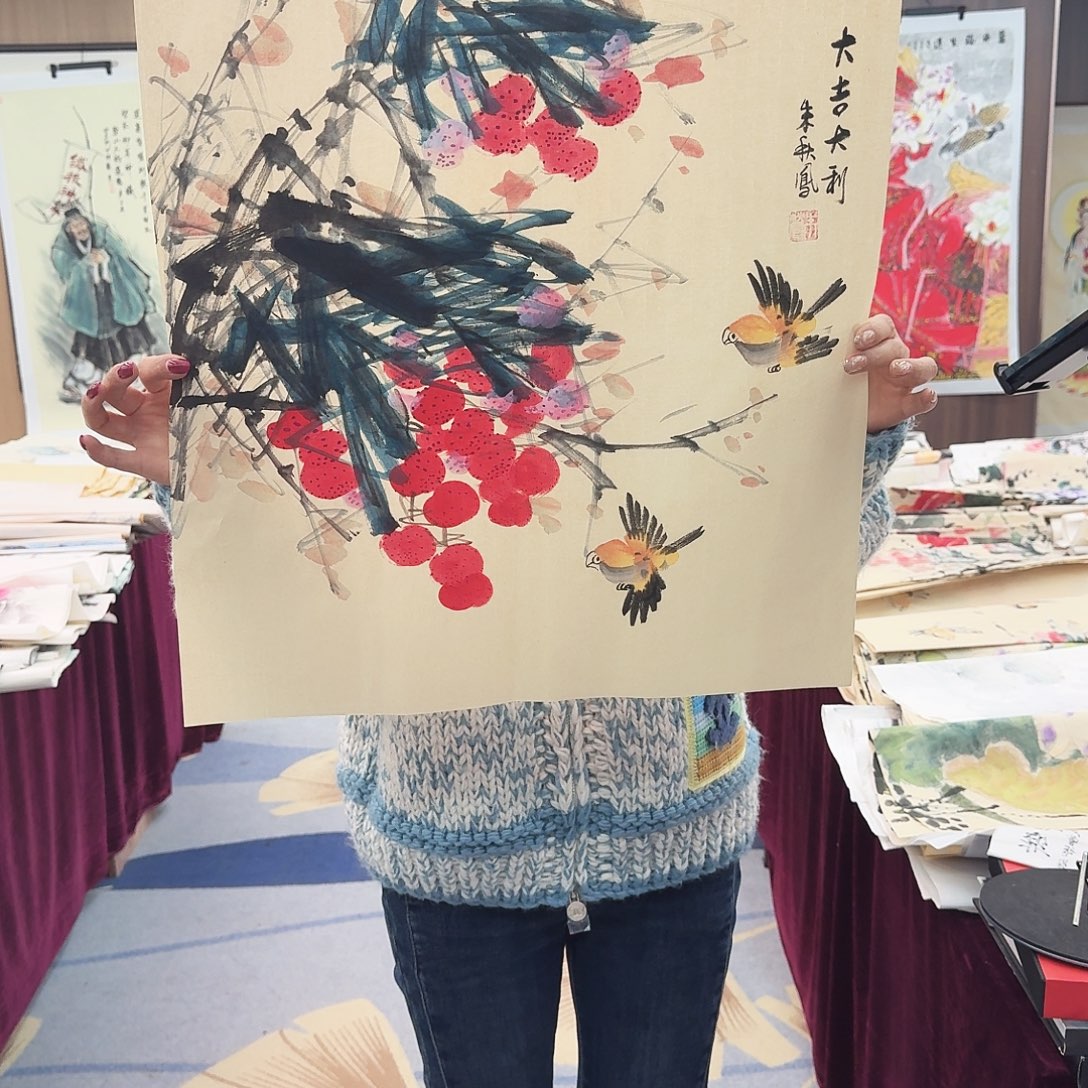 国画长腿美女卖画