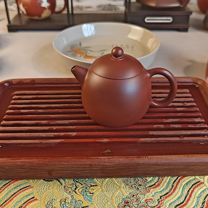 紫砂茶壶老朱泥光素小龙蛋