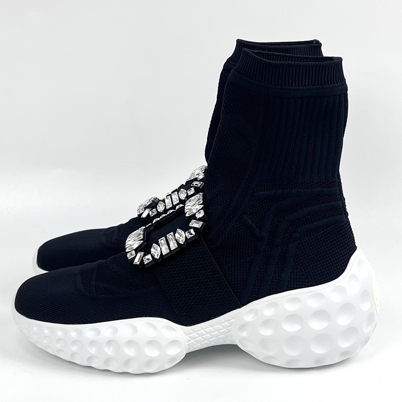 未使用 Roger Vivier/罗杰·维威耶 38码 RV 黑色高帮袜子靴lm4061