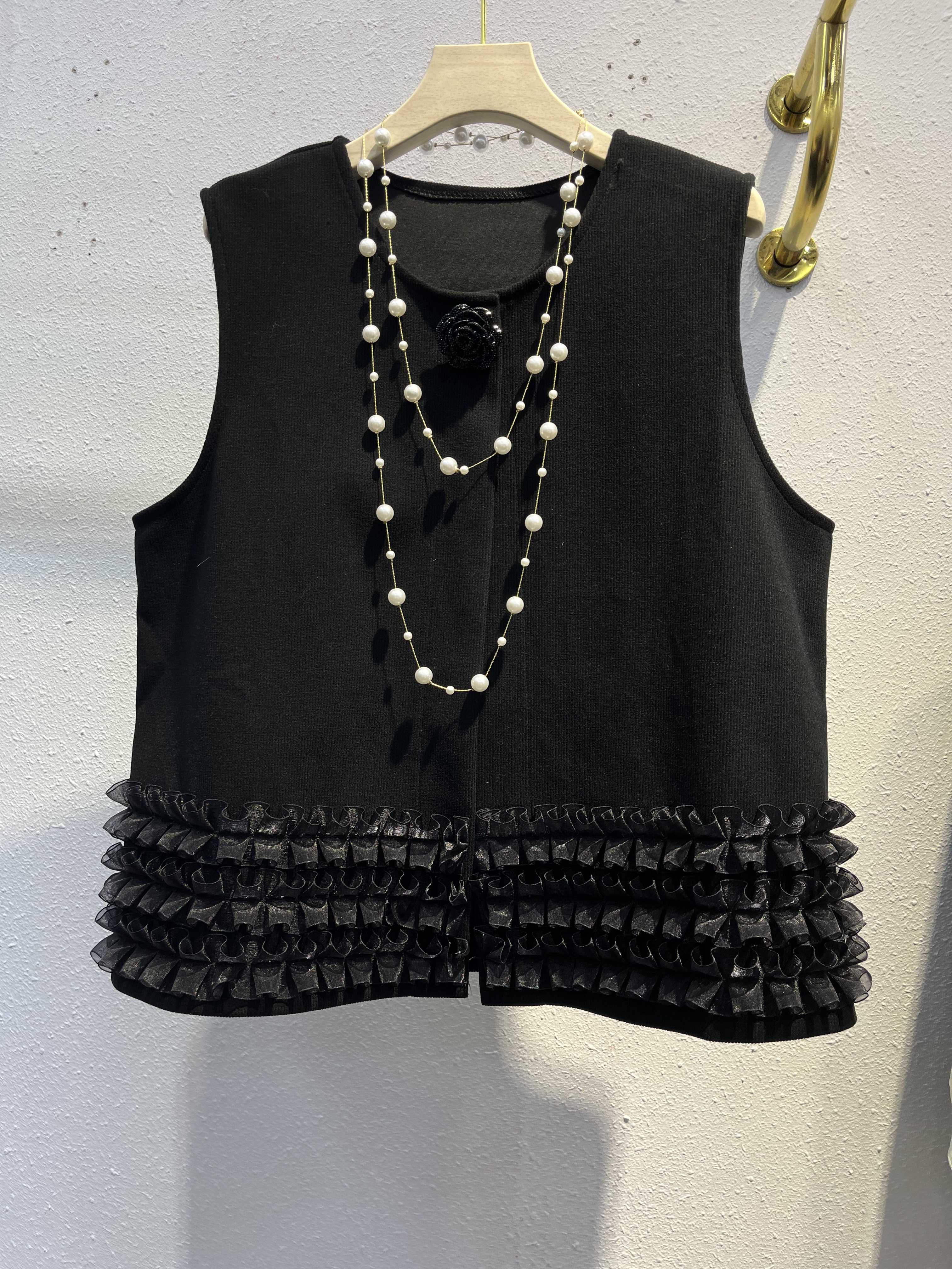 9003大码木耳边针织百搭马甲