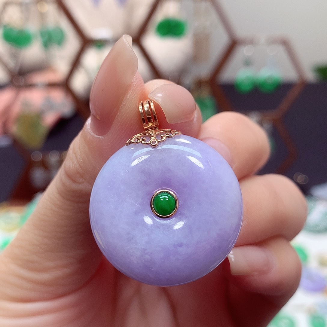 翡翠项链18K金镶嵌天然翡翠