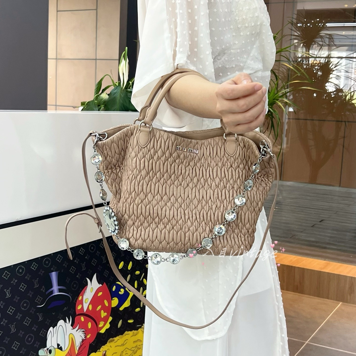 95新 MIU MIU/缪缪 入目 奶茶色菜篮子手提包 12174