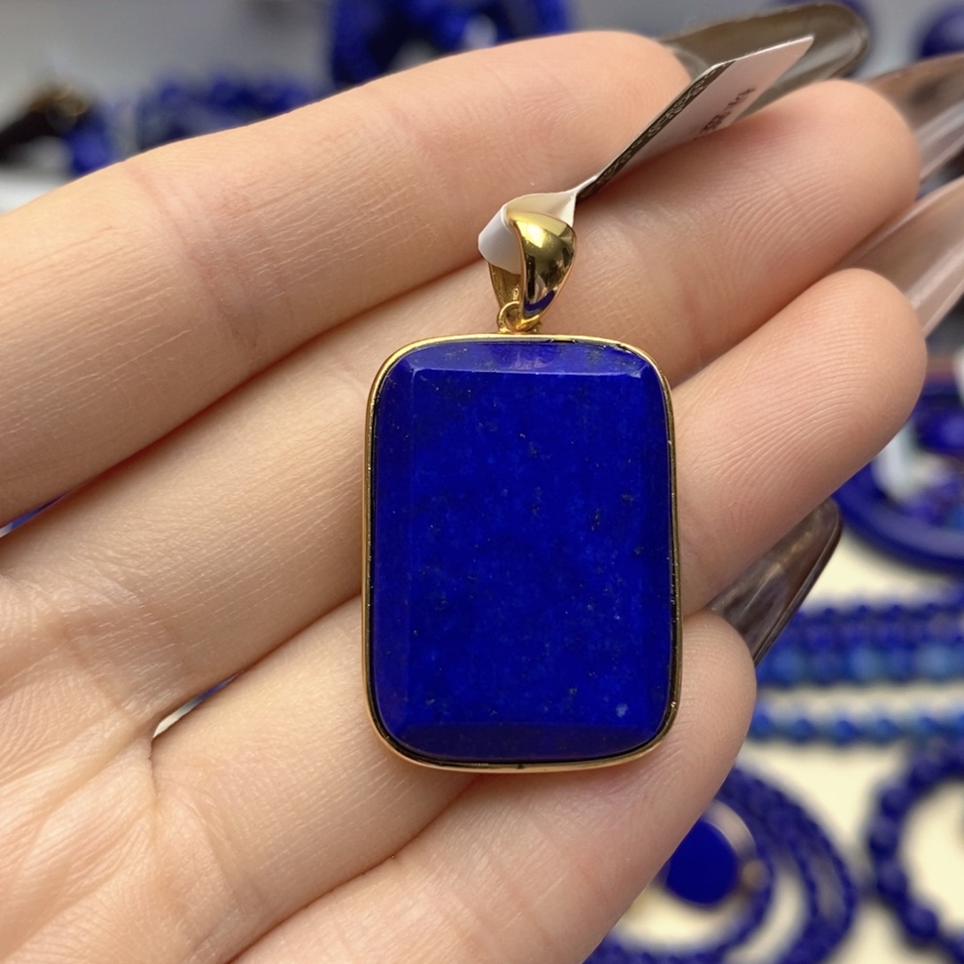 青金石银S925镀金镶嵌颈饰