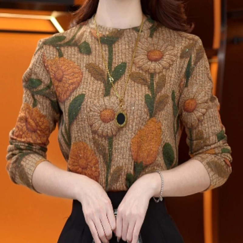 【双面德绒】秋冬新款长袖圆领印花打底衫大码遮肚宽松显瘦T恤上衣