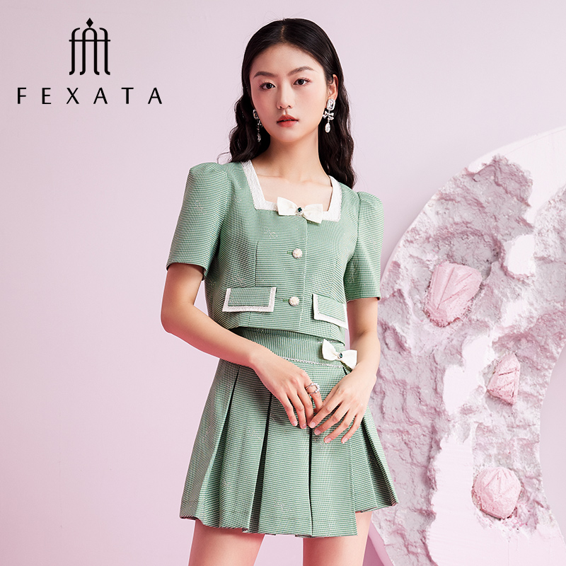 【黄蓉推荐】FEXATA斐格思复古千鸟格纹两件套时尚套装