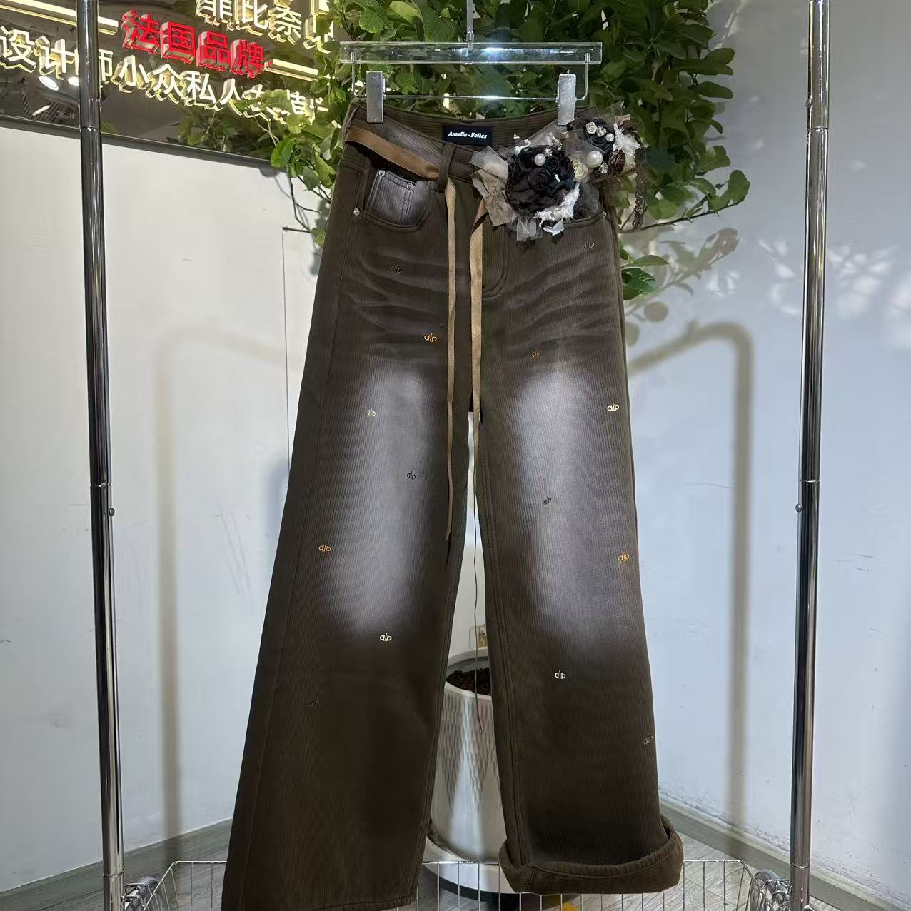 FBNR 兰姐家玫瑰花毛绒阔腿裤 7337